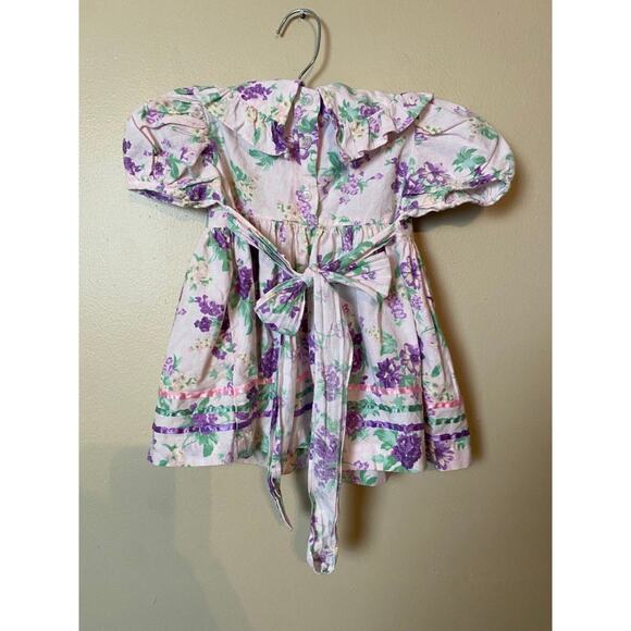 vintage baby girls cottagecore floral dress 24 months pink and purple flowers - Picture 3 of 4